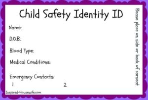 Car Seat Child Safety ID Card